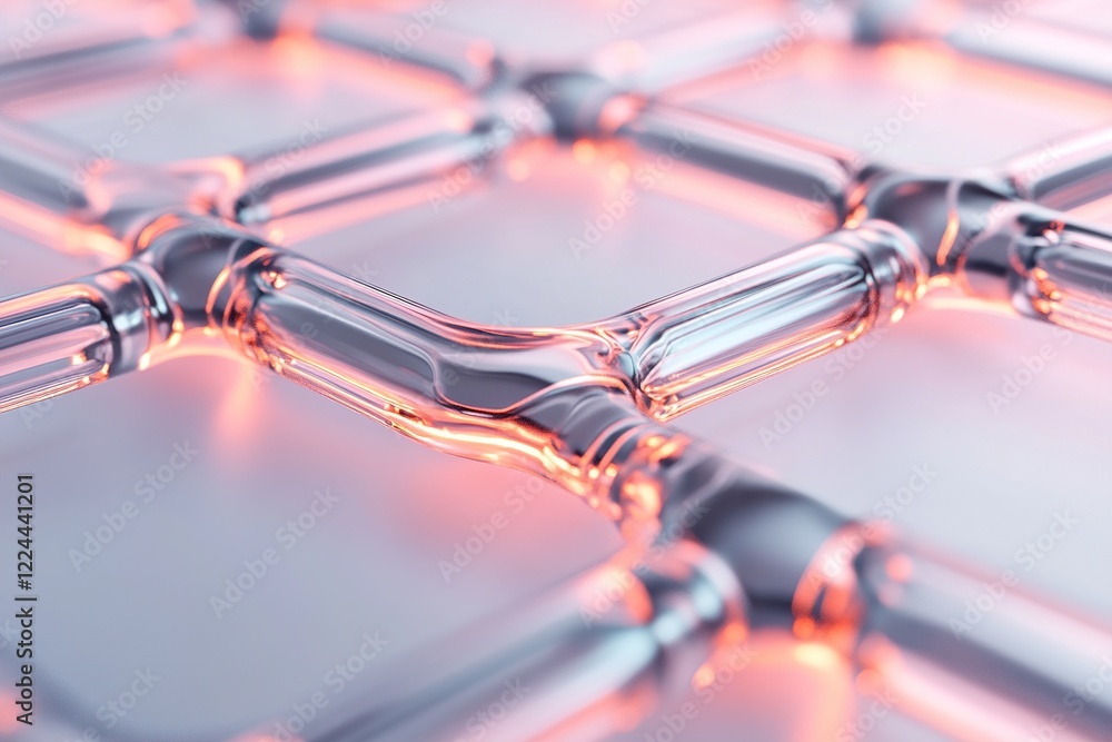 Aufkleber glowing neon orange and red nodes create a digital grid that radiates energy, encompassed by abstrac