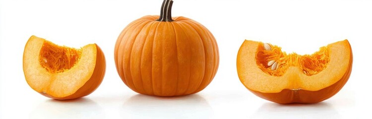 Obraz premium Whole and Sliced Pumpkins Fresh Autumn Harvest Set