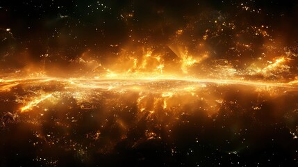 Obraz premium Radiant Cosmic Burst: A Celestial Tapestry of Golden Light and Shimmering Particles