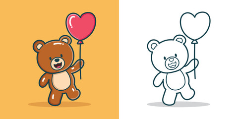 Obraz premium a cute teddy bear with love-shaped baloon