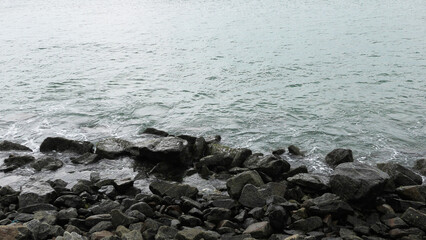 The rocky beach of Dhanushkodi, Rameswaram, Tamil Nadu, India