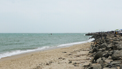 The rocky beach of Dhanushkodi, Rameswaram, Tamil Nadu, India