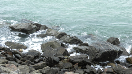 The rocky beach of Dhanushkodi, Rameswaram, Tamil Nadu, India