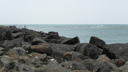 The rocky beach of Dhanushkodi, Rameswaram, Tamil Nadu, India