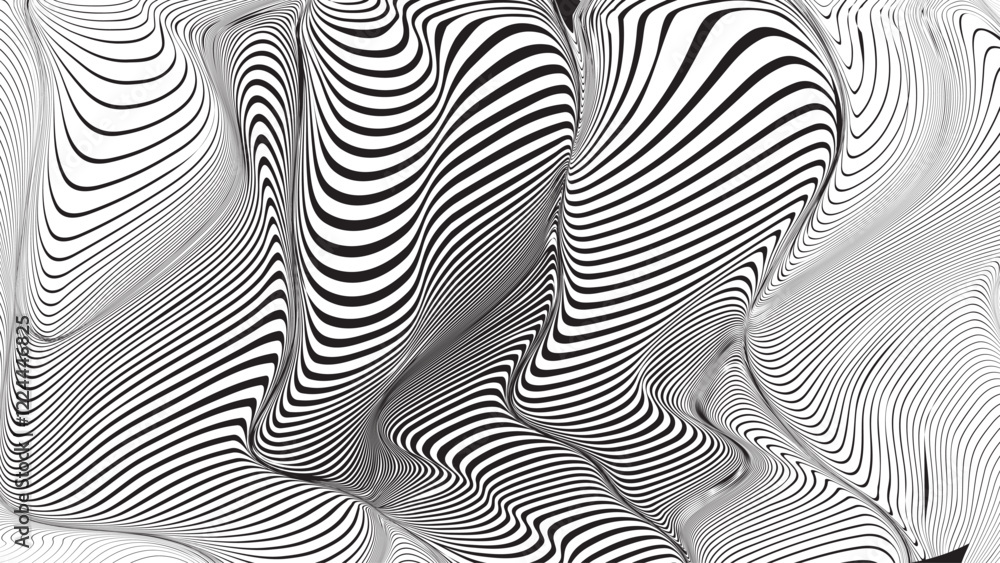 Poster abstract flow lines background . optical illusion art .fluid wavy shape .striped linear pattern . op