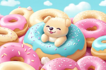 Adorable Puppy Nestled Among Colorful Donuts