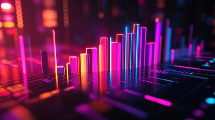 Neon Cityscape:  Abstract Data Visualization of Vibrant Growth and Technological Advancement