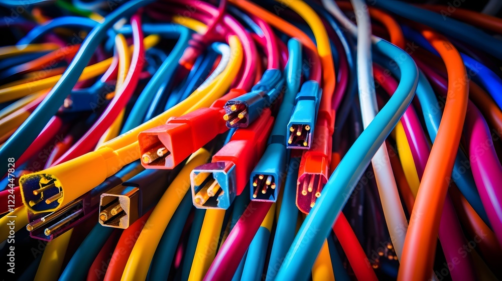 Poster closeup image showcasing a vibrant and visually captivating arrangement of colorful electrical wires