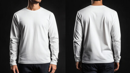 plain white long sleeve t-shirt mockup, front and back view