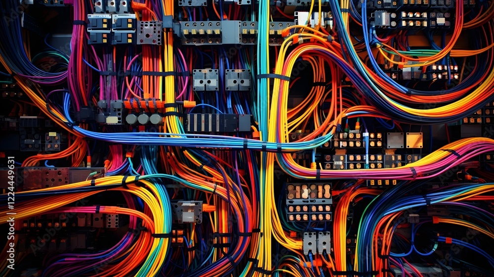 Aufkleber vibrant array of colorful wire connectors terminals and electrical components in a close up