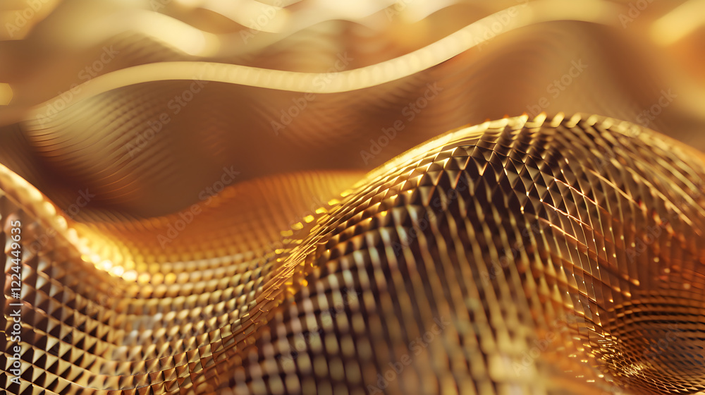 Poster a close-up view of textured, golden waves creating a dynamic, shimmering surface.