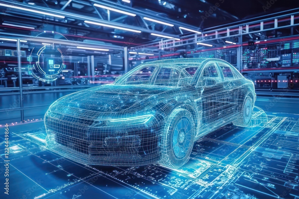 Poster cutting-edge production line utilizing robotics and ai to optimize efficiency and precision, setting