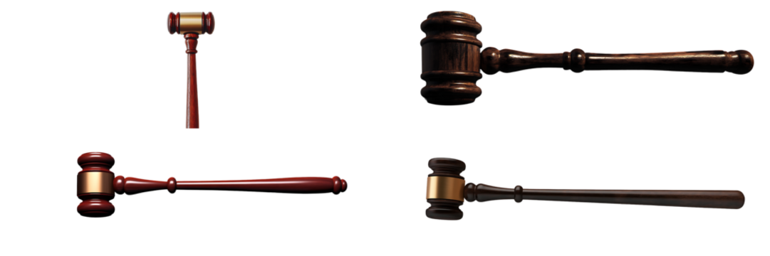 Set of a, A gavel is used in court, isolated on a transparent background.