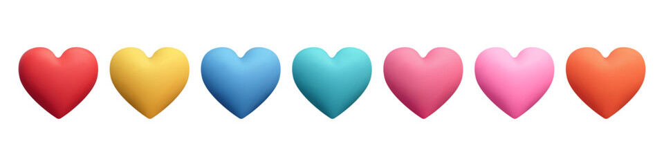 Colored realistic plasticine hearts, 3D vector icon on white background.