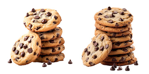 Set of a, Stereo desk, stacked cookies with chocolate chips, isolated on a transparent background.
