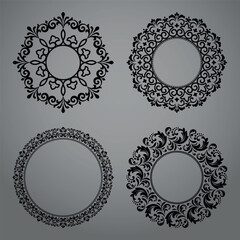 Set of decorative frames Elegant vector element for design in Eastern style, place for text. Floral black and gray borders. Lace illustration for invitations and greeting cards