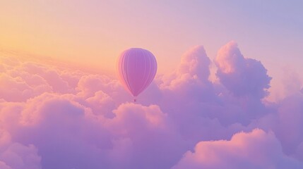 Obraz premium Hot air balloon soaring above pastel sunset cloudscape