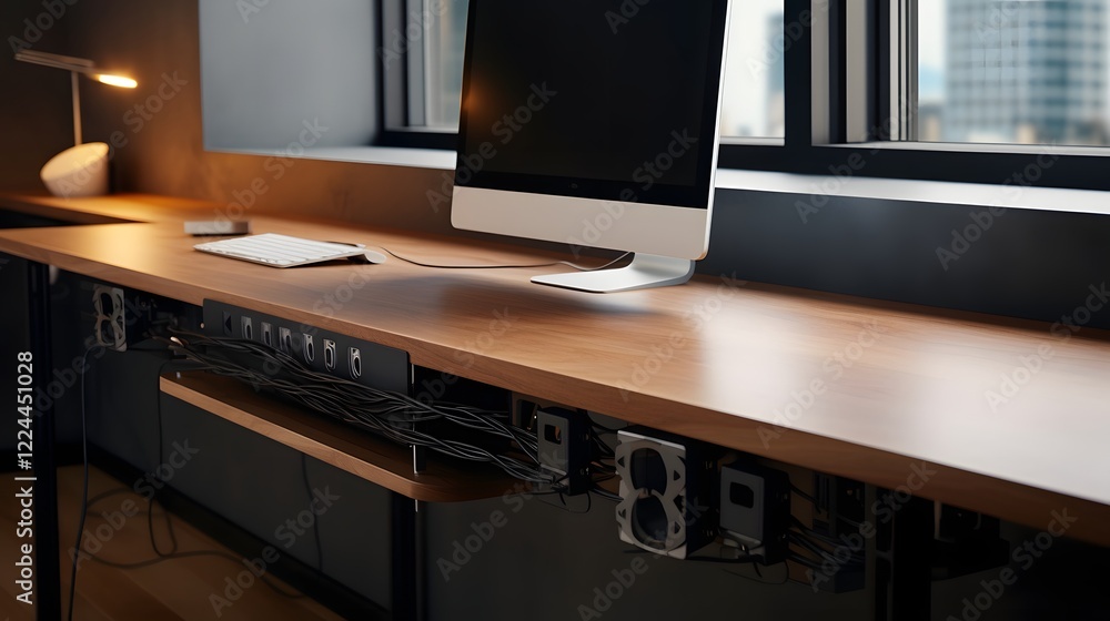 Aufkleber streamlined cable management solution underneath a stylish and efficient office desk keeping the wor