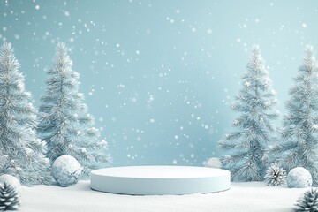 Winter wonderland scene with a light blue platform.