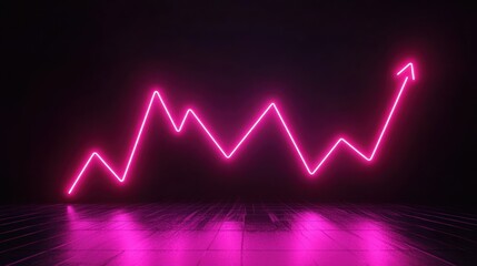 Pink neon growth chart ascends in dark room