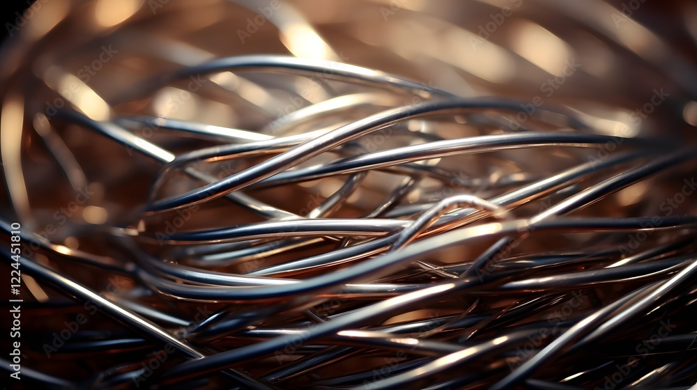 Poster captivating macro photograph showcasing a intricate arrangement of twisted metallic wires forming ab