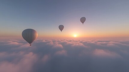 Fototapeta premium Hot air balloons soar above sunset cloudscape (2)