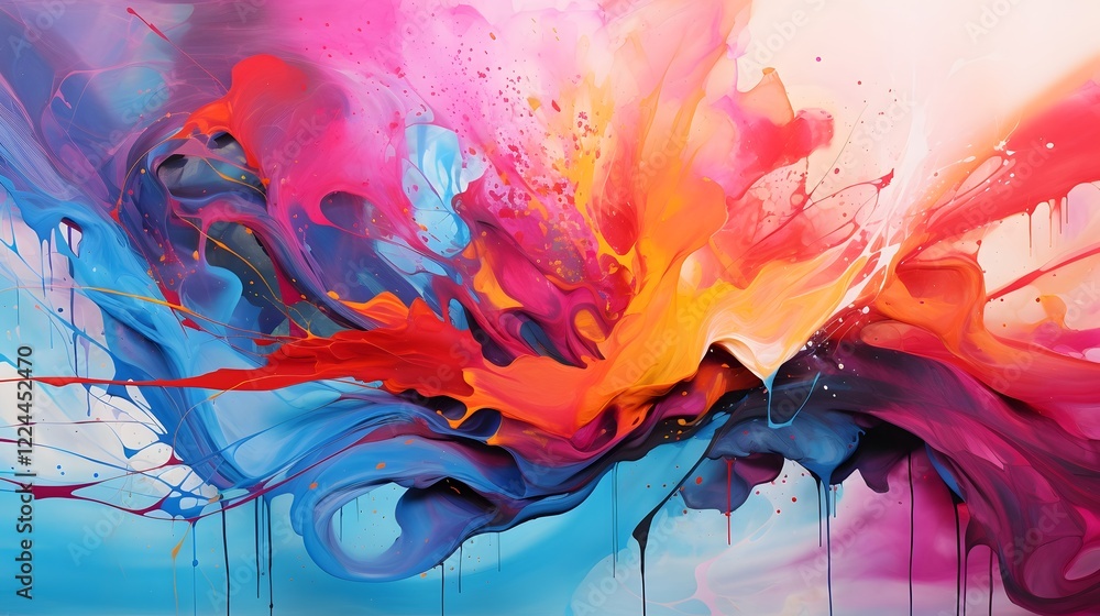 Poster captivating abstract painting with striking brush strokes and a vibrant color palette conveying a se