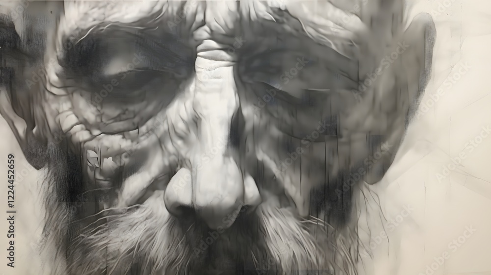 Aufkleber a striking monochrome charcoal drawing of a pensive expressive face on paper creating a moody contem