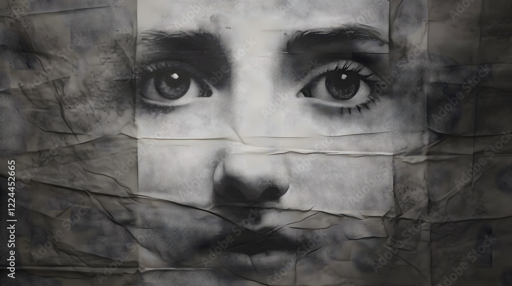Aufkleber a captivating monochrome charcoal drawing of a face on textured paper showcasing the depth and emoti