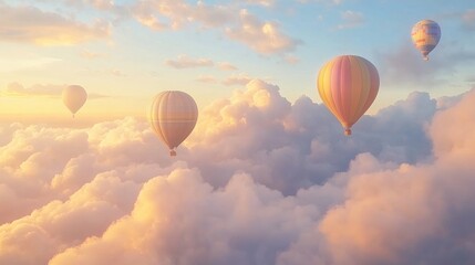 Obraz premium Hot air balloons soar above sunset cloudscape (3)