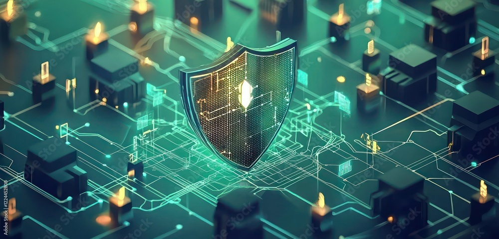 Poster a dynamic network encased in a protective shell, highlighting the importance of fortifying digital s