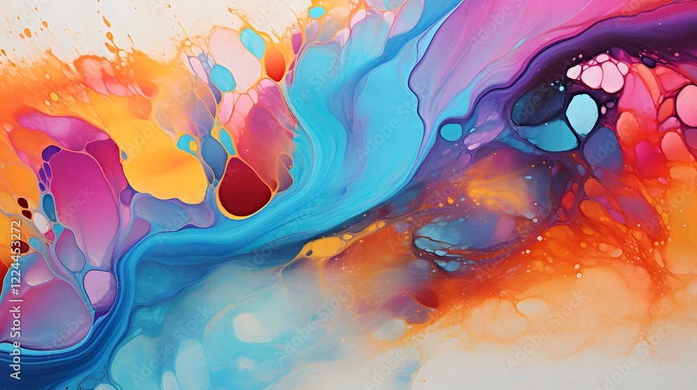 Poster captivating fluid art swirls in vibrant colors mesmerizing abstract digital design with flowing shap