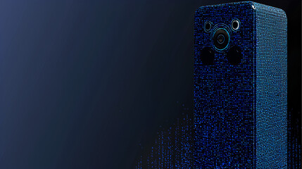 Modern 3D rendering of a blue sound system with a binary code effect on a black background. Perfect for technology and sound imagery