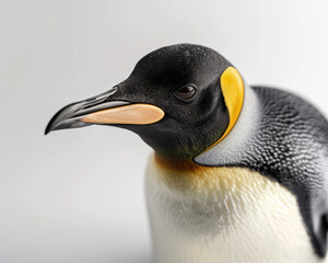 Naklejka premium Realistic depiction of an emperor penguin standing elegantly against a white background in bright daylight