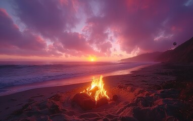 Magical Sunset Bonfire on a Peaceful Beach
