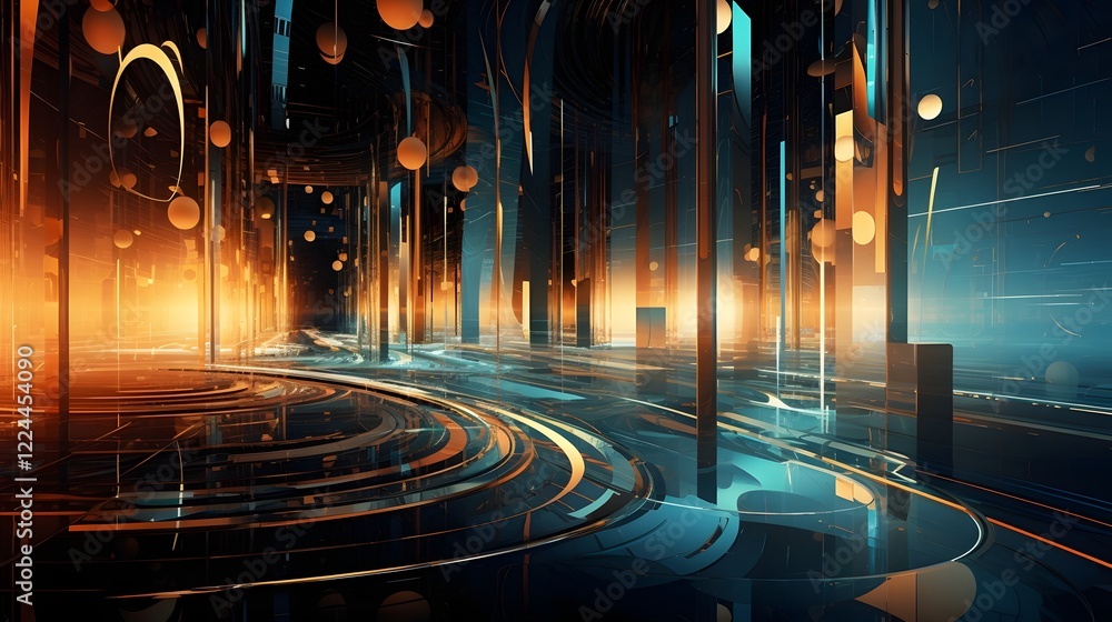 Aufkleber mesmerizing futuristic abstract art composition with geometric patterns a digital abstract artwork f