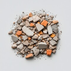 Colorful construction debris on a white surface.