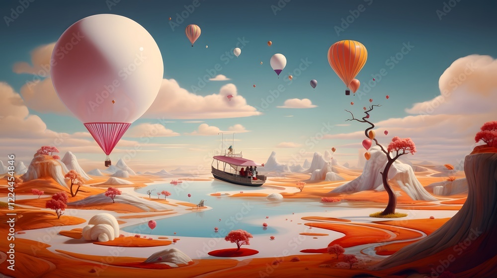Poster surreal floating dreamscape a captivating digital art piece featuring a tranquil dreamy landscape wi