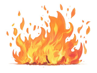 Isolated illustration of a bright orange flame with small pieces