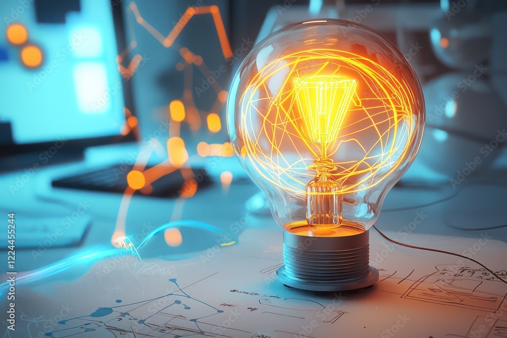 Poster elegant 3d lamp design representing the spark of innovative ideas, combining futuristic curves with 