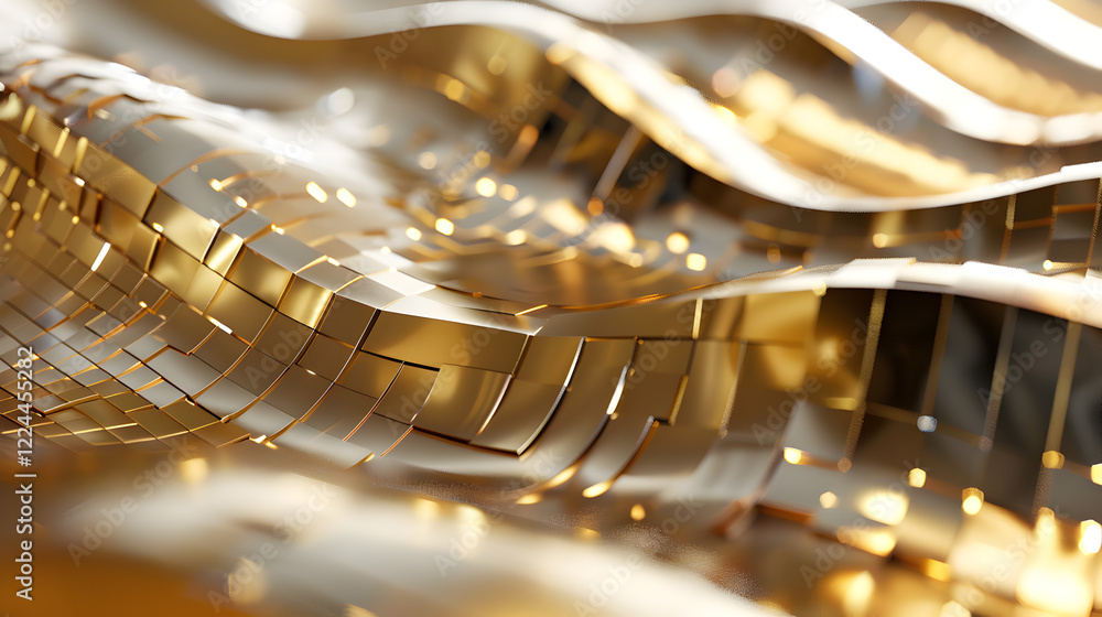 Poster abstract golden wave texture with intricate patterns and reflections.