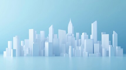 Obraz premium A minimalist cityscape, rendered in shades of light blue, evokes a sense of calm and serenity.