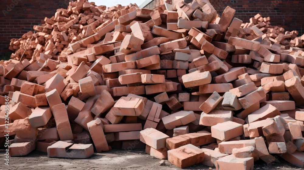 Poster scattered pile of bricks at a construction site creating a chaotic and unorganized appearance with d