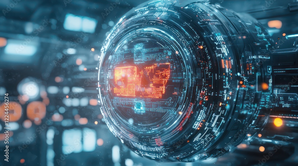 Poster dynamic representation of it innovation, illustrating advanced technological possibilities and bold 