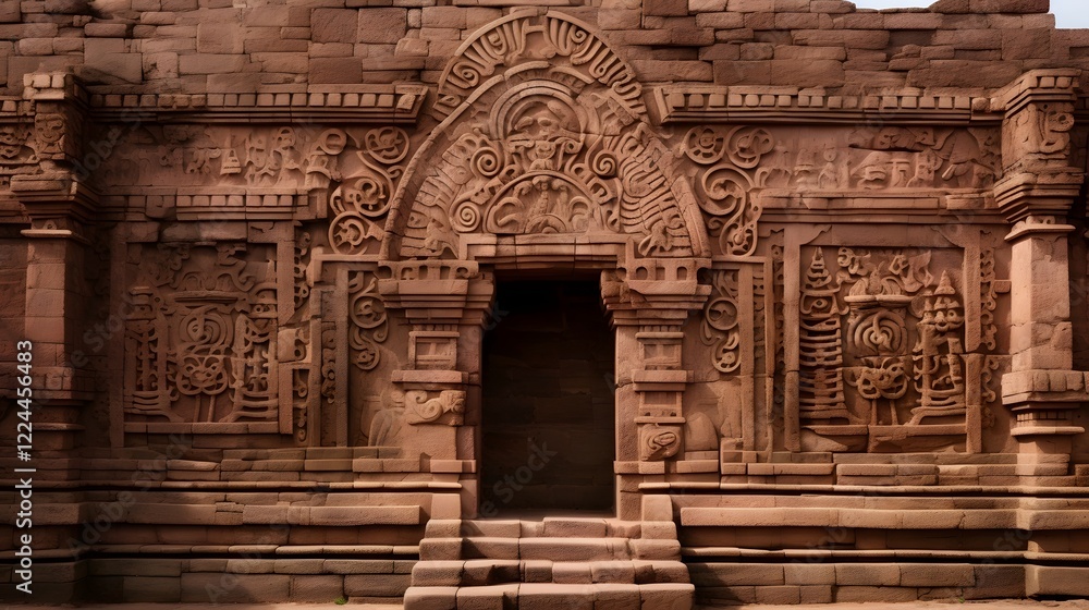 Poster a grand and weathered ancient brick structure stands tall its intricate historical carvings and arch