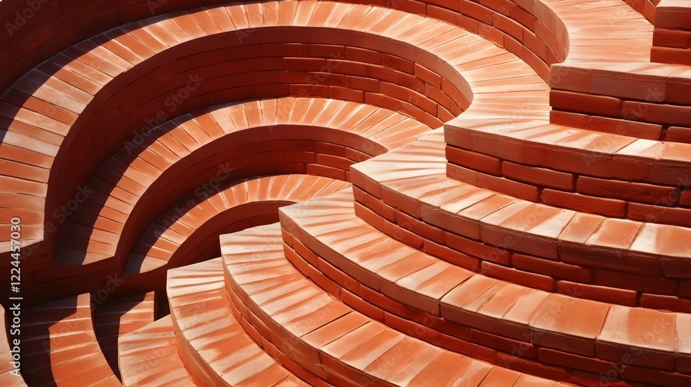 Poster detailed shot of a spiral arrangement of red bricks showcasing a mesmerizing geometric pattern with 