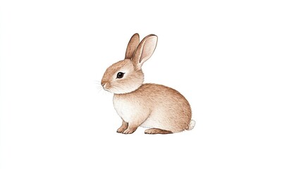 Fototapeta premium A cute brown rabbit sitting gracefully on a white background, showcasing its soft fur and gentle demeanor