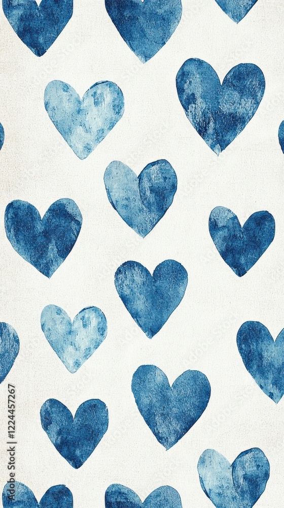 Poster a playful arrangement of blue hearts adorns a crisp white background, creating a vibrant expression 