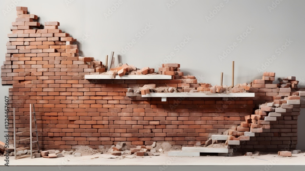 Aufkleber detailed cross section view of a partially constructed brick wall showcasing the intricate patterns 