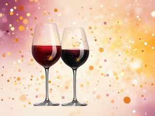 Elegant wine glasses with colorful bokeh background.